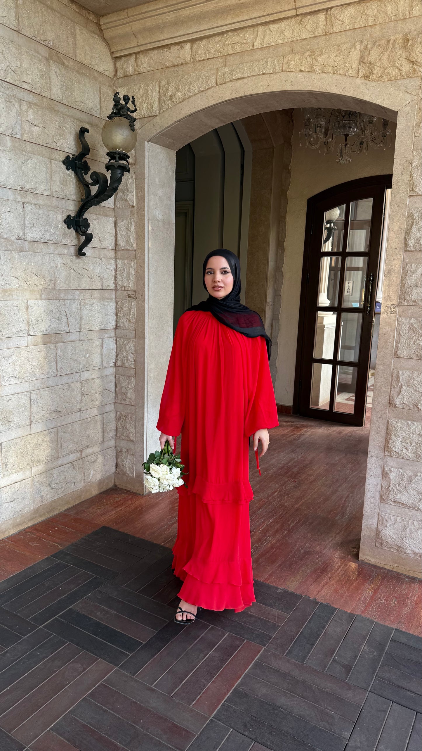 Ruffled scarlet dress