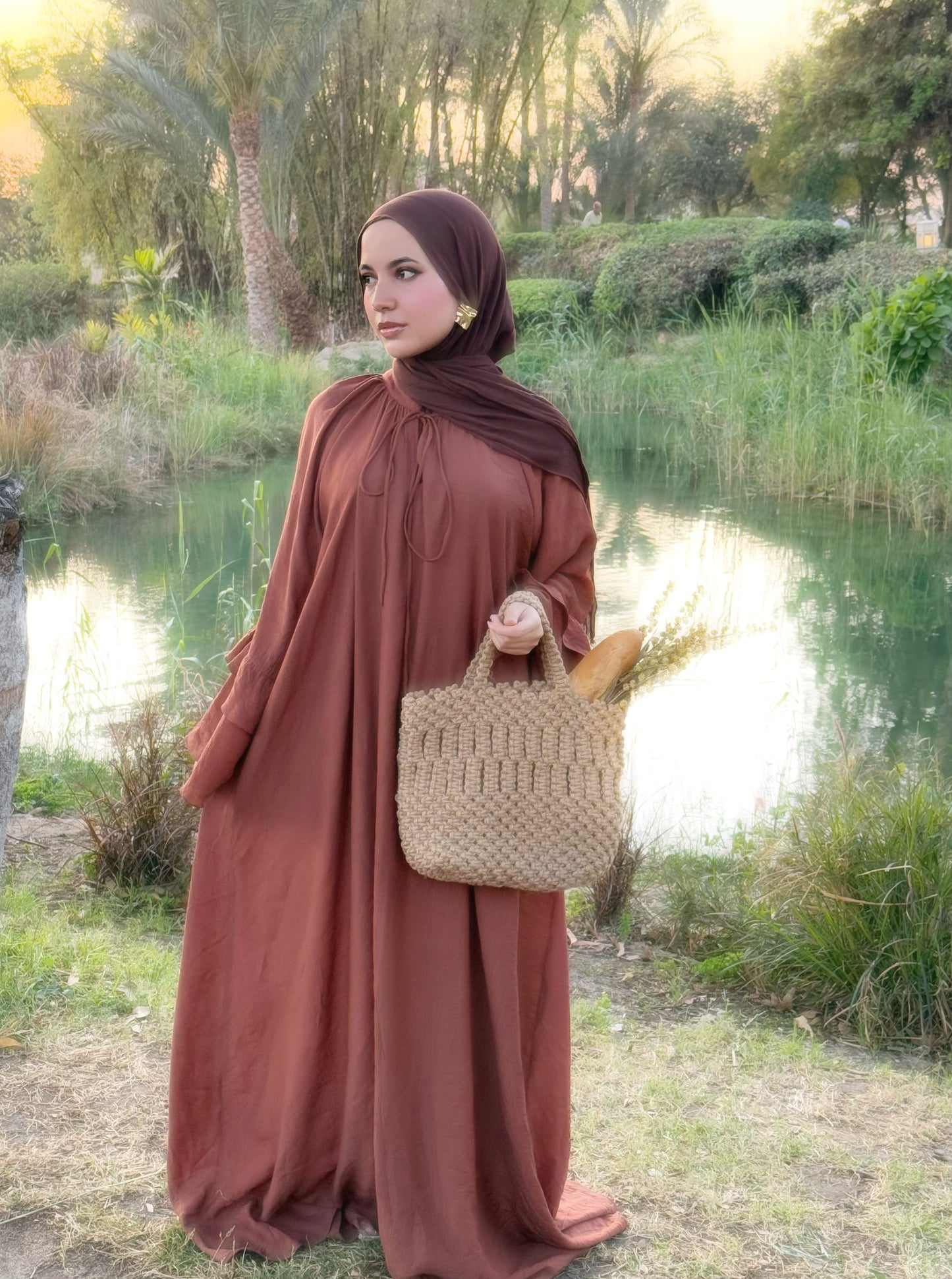 Linen-blend flounced dress with a belt