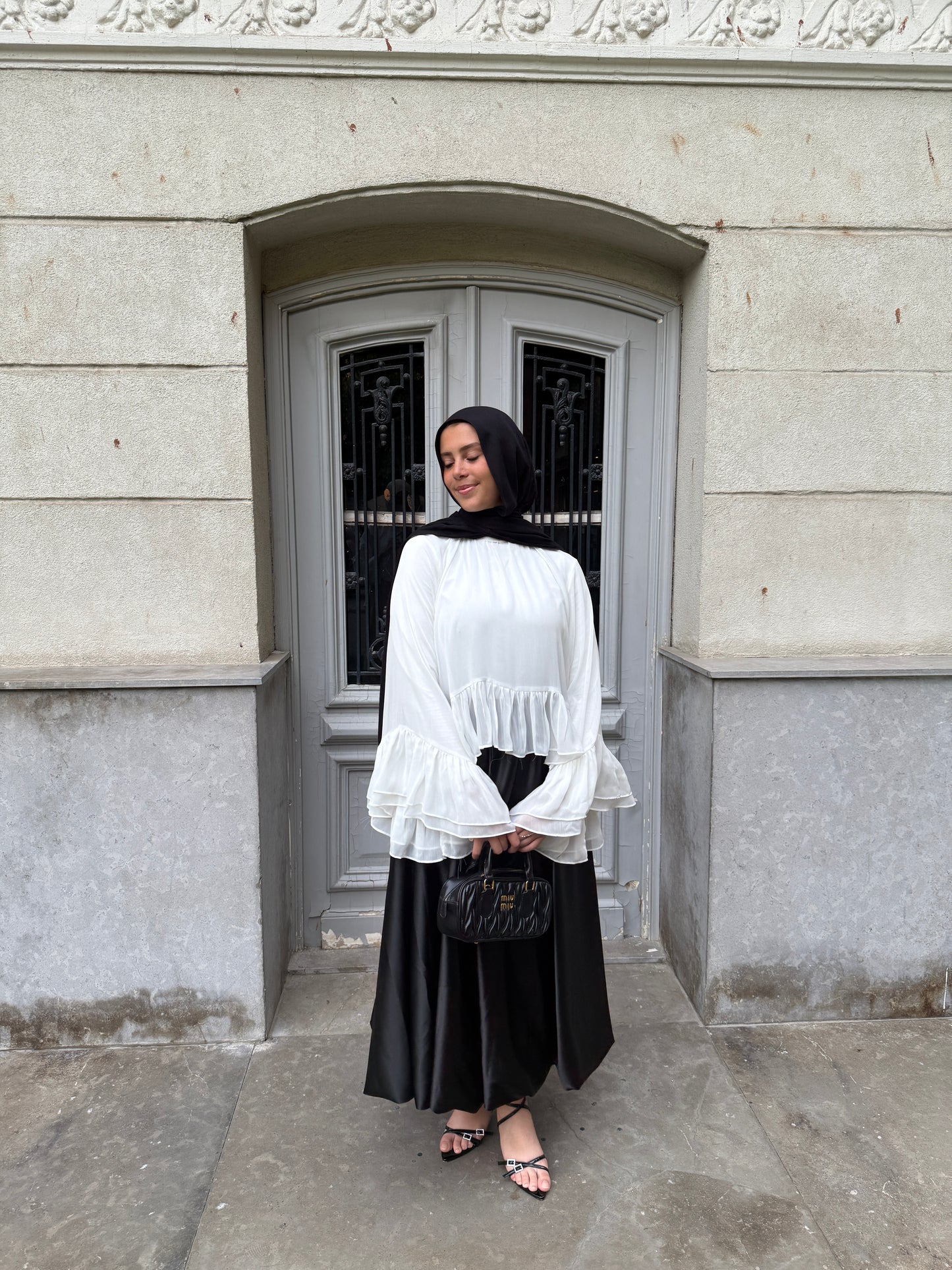 Flounced chiffon blouse with a cotton lining