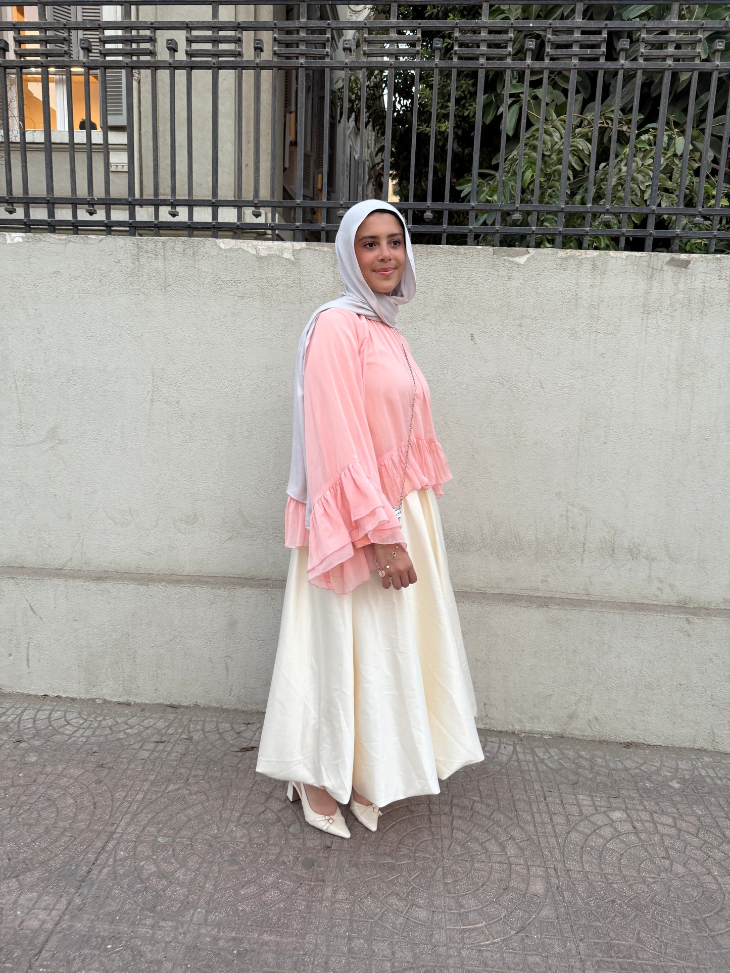 Flounced chiffon blouse with a cotton lining
