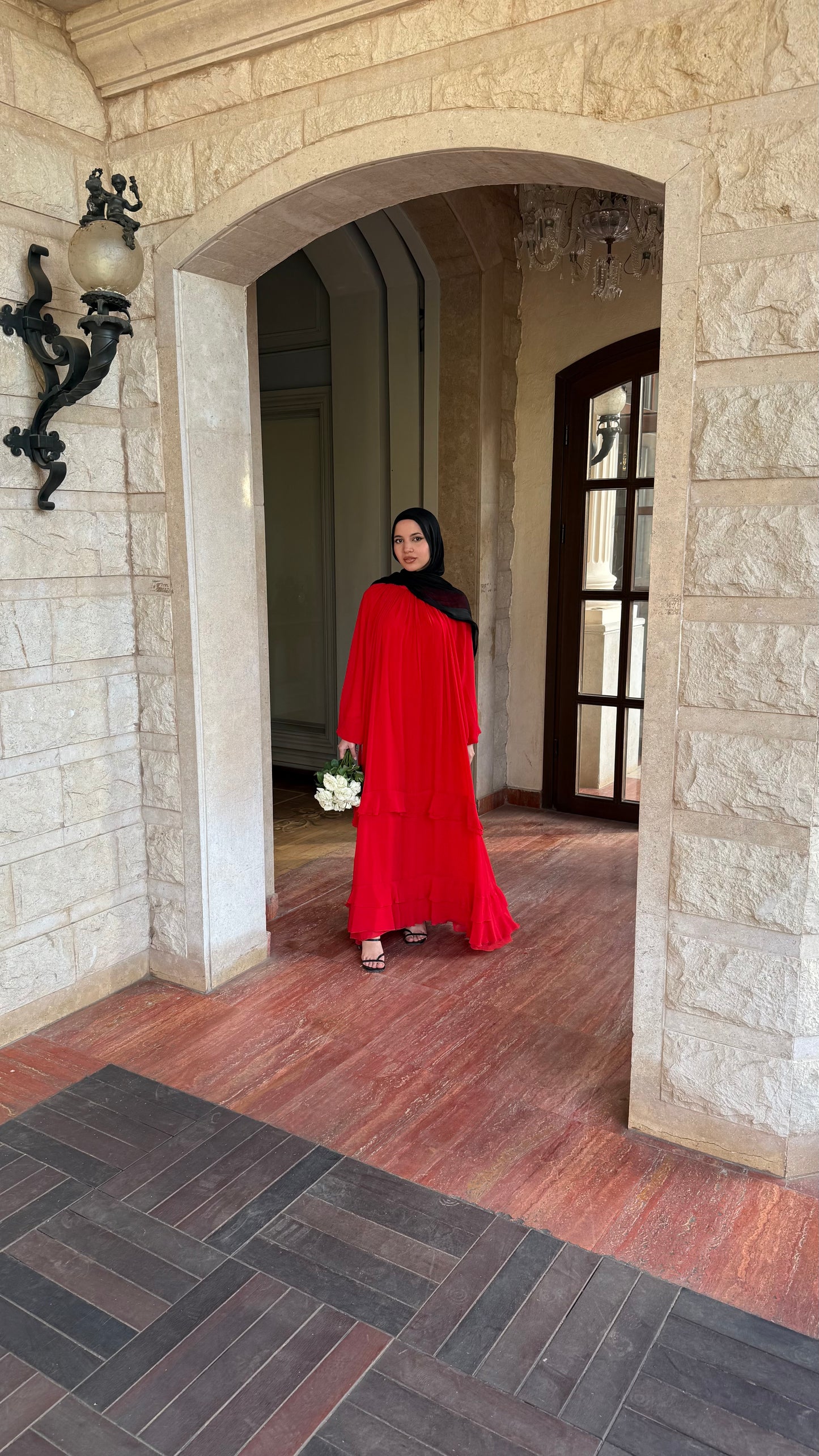 Ruffled scarlet dress