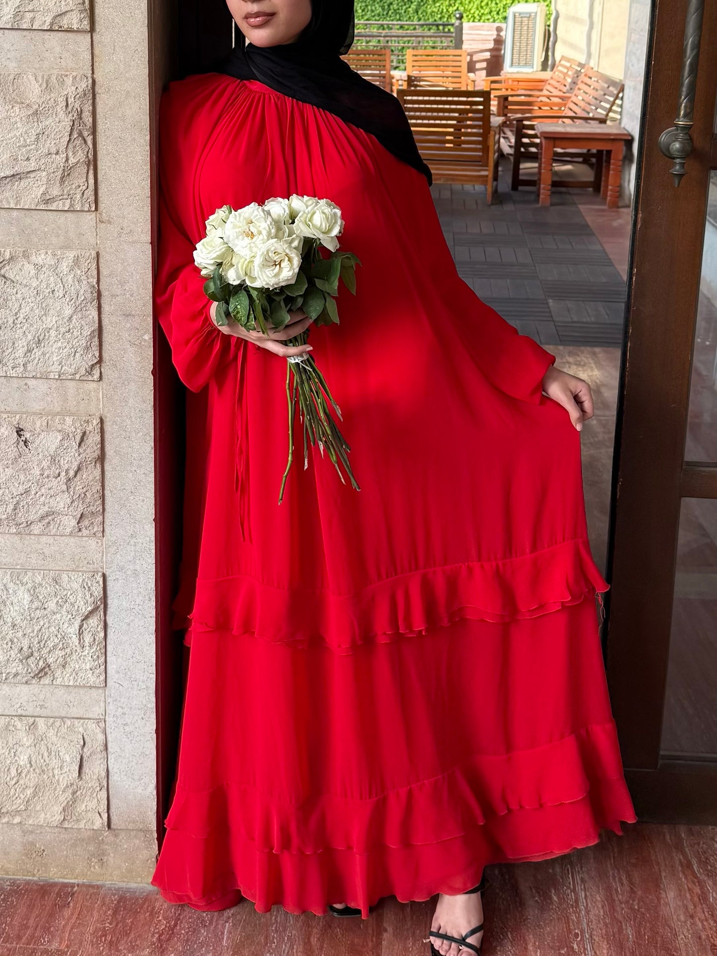 Ruffled scarlet dress