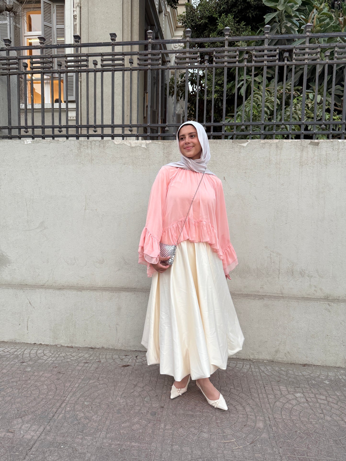 Flounced chiffon blouse with a cotton lining