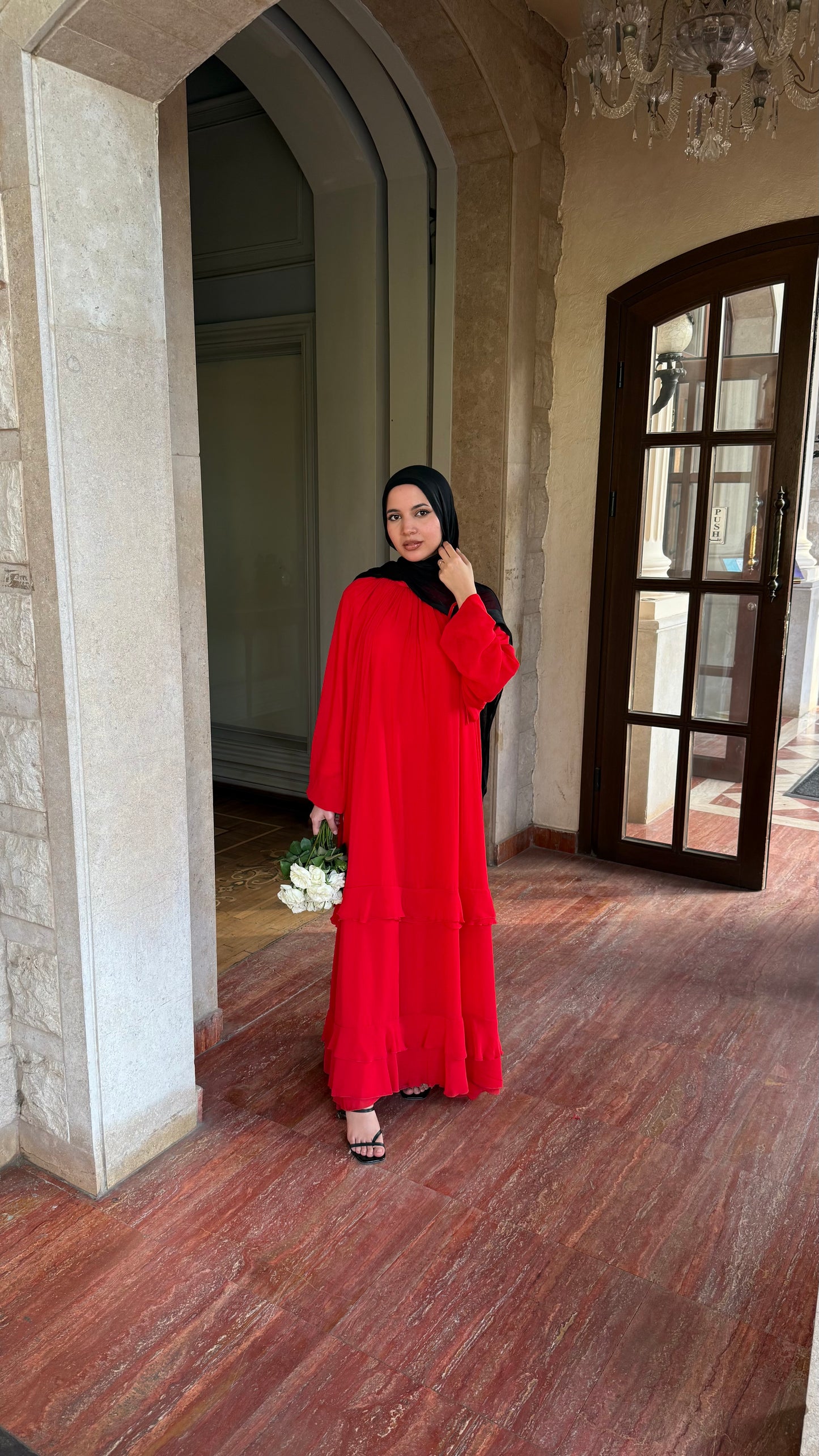 Ruffled scarlet dress