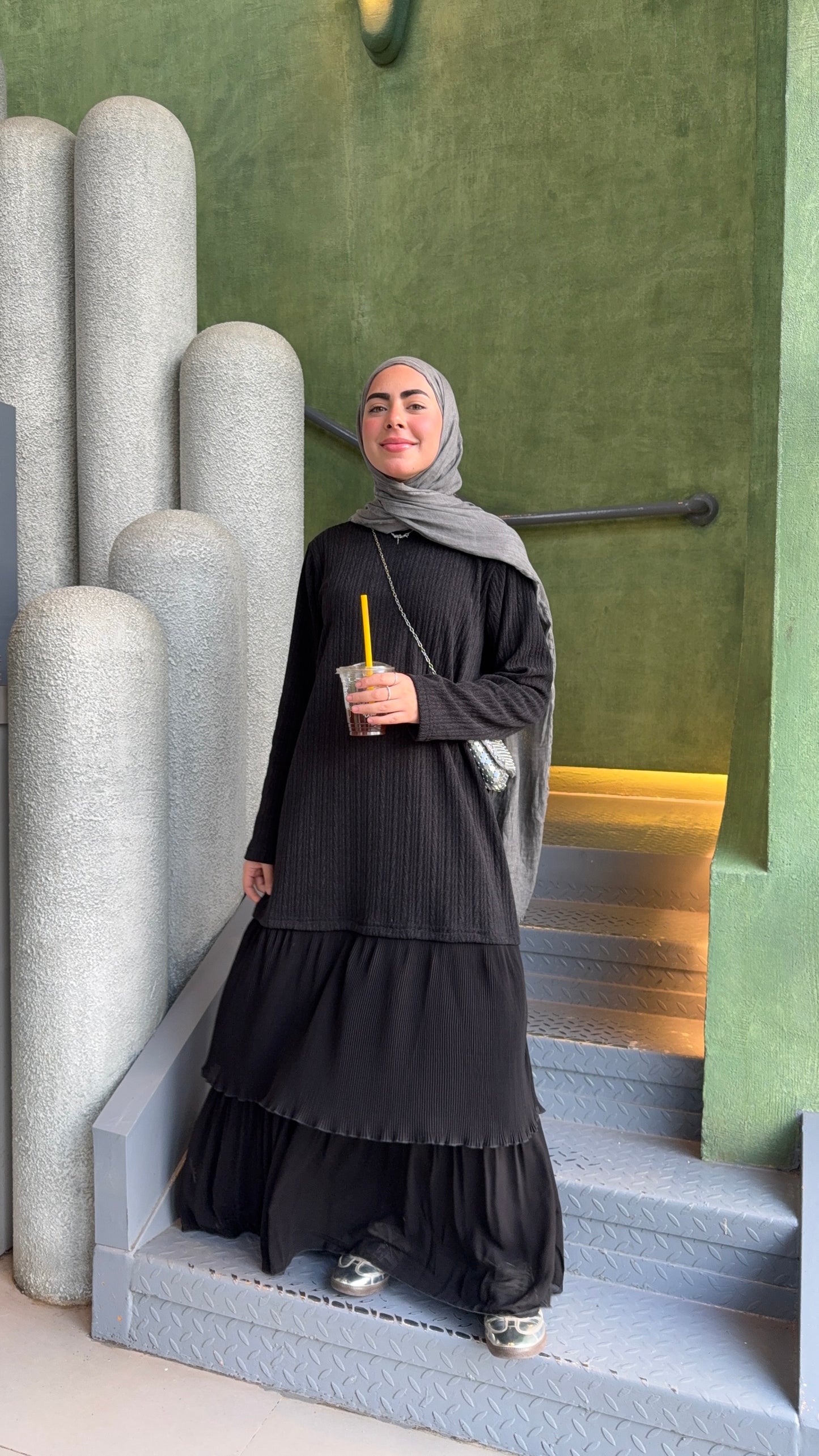 Knitted x pleated dress