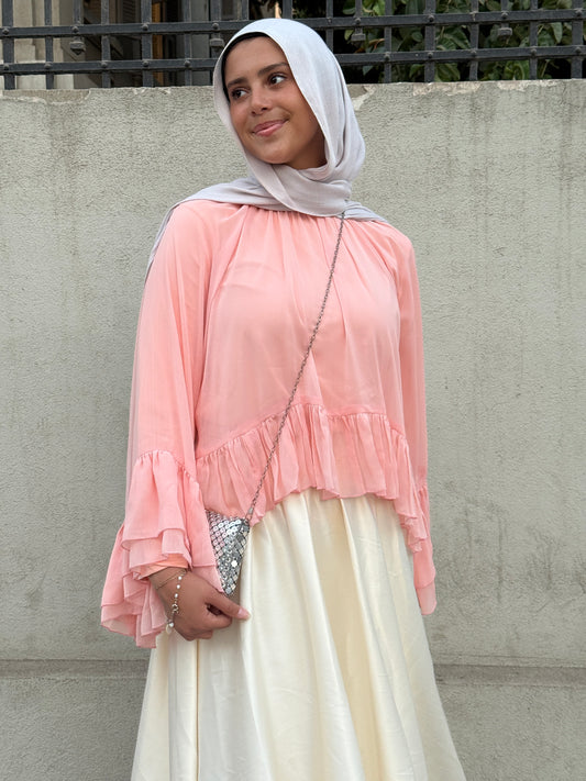 Flounced chiffon blouse with a cotton lining