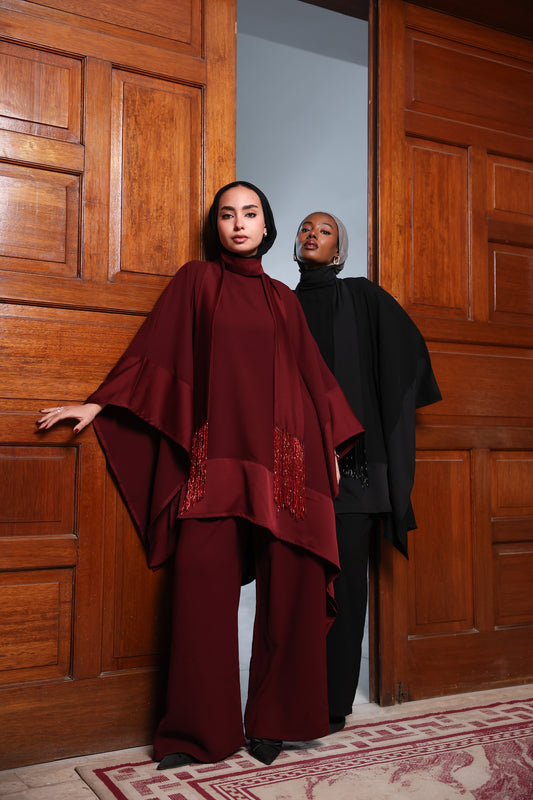 Crepe X satin beaded set