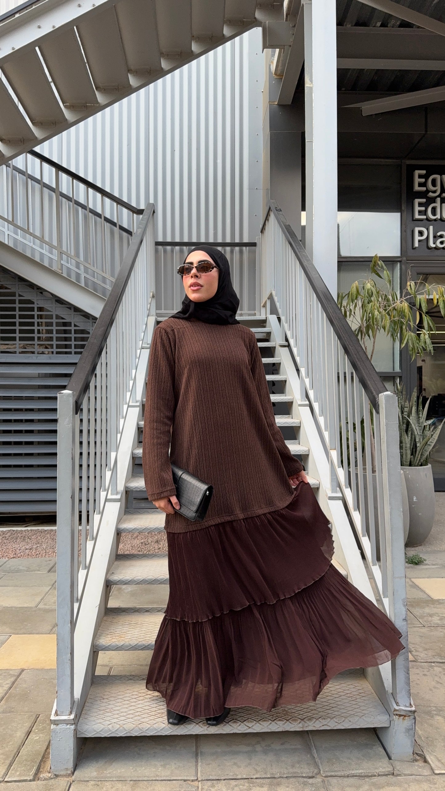Knitted x pleated dress